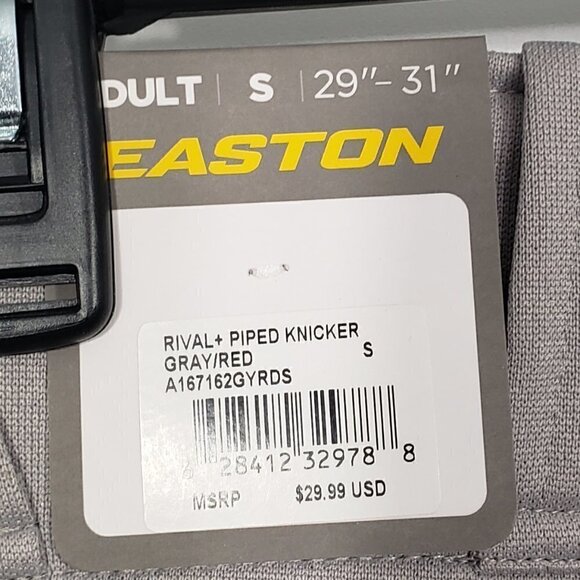 NWT Easton  Rival Piped Knicker Grey Baseball Pants with red stripe  Men's Small - Picture 2 of 3